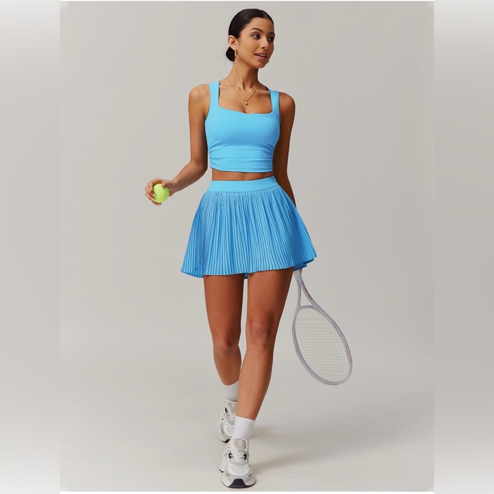 QBGJTD Women 2 Piece Tennis Workout Set Skort Tank Top Blue